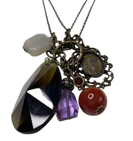 Mud Pie Charm Necklace Double Strand Chain Boho Bohemian Jewelry Marked u