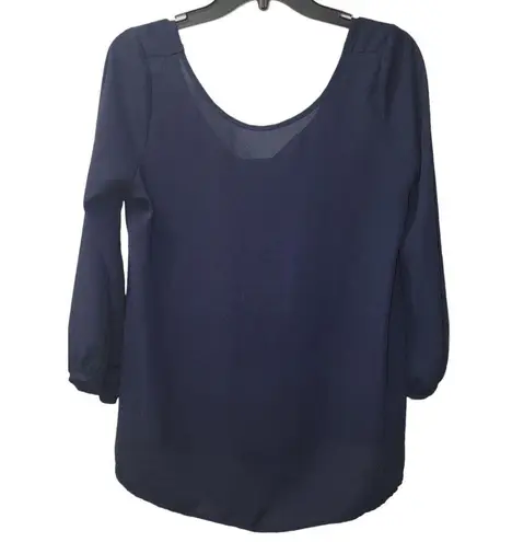 Necessary Clothing Bow Back Blouse Long Sleeve Party Top Navy Size S