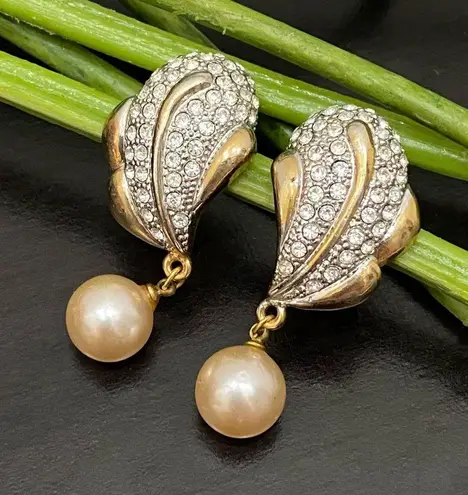 Vintage Faux Pearl Drop Crystal Gold