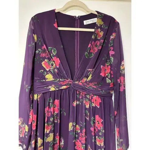 Mac Duggal Long Sleeve Ruched Top Deep V-Neckline Gown Purple Size 10 NWT #68558