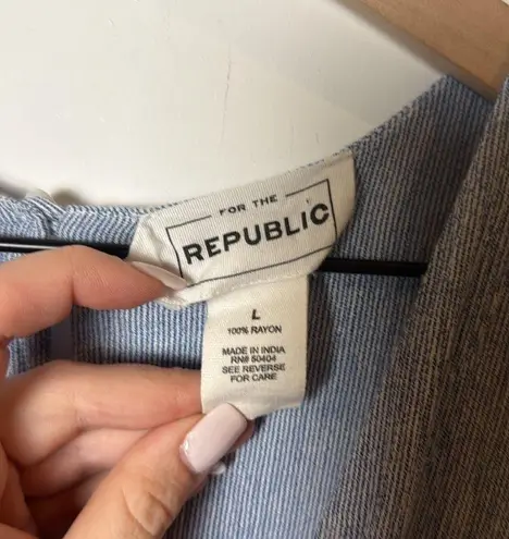 FOR THE REPUBLIC Striped Sleeveless Jumpsuit with Pockets Blue and White size L