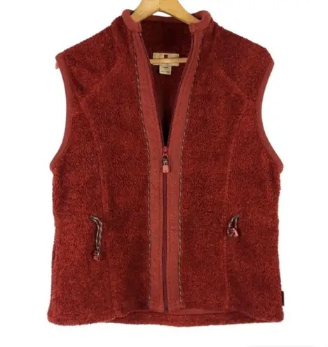 Woolrich  Shearling Vest Women’s Black Cherry Red Sherpa Zip Up, Size Small