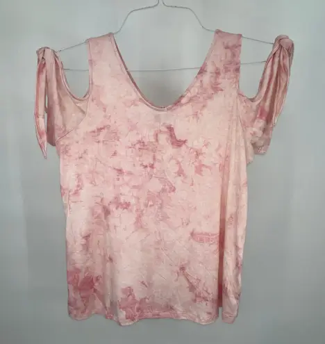 Moral Fiber Pink Tie Dye V-Neck Cold Shoulder Top Small NWT