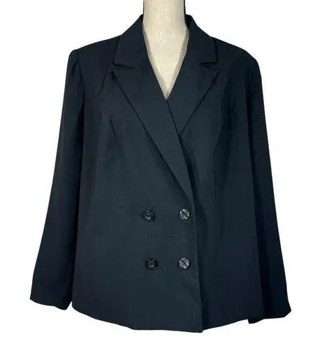 Jessica London SZ 16 Blazer Jacket Button-Up V-Neck Lined Long Sleeve Black