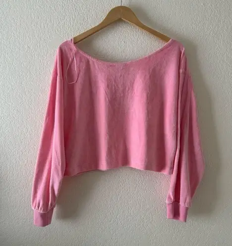 Adidas off shoulder triple stripe logo crop sweatshirt Pink Size M