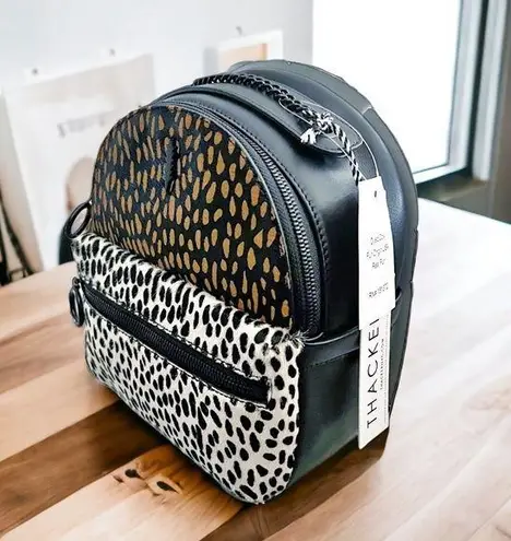 NWT Thacker Marly Animal Print Calf Hair Zippered Backpack Spotted Combo $228