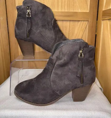 Bella Marie Brown Ankle Booties with Stacked Heel