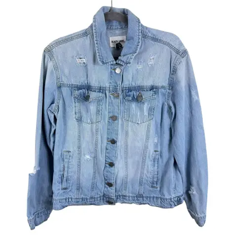 Black Label By C'est Toi Cotton Light Wash Distressed Button Up Jean Jacket Sz S Blue - Image 1