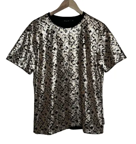 Jaded London leopard sequin short sleeve lined blouse size XL