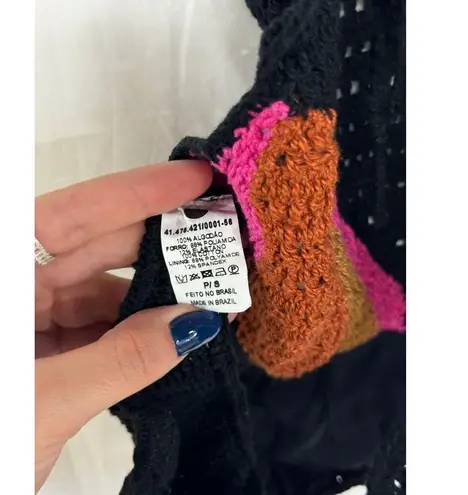 SAU Crochet Knit Sleeveless Halter Open Back One Piece Swimsuit Black Multi S