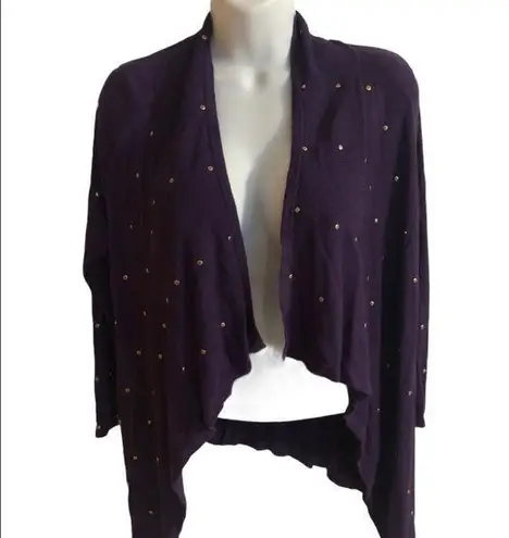 Cache VTG  Purple Waterfall Cardigan Gold Rivets Sz.  S Date Night Fall Party