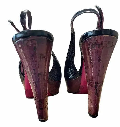 Miu Miu Black Patent Leather Sandals Peep Toe Sling Back Platforms Italy 38.5