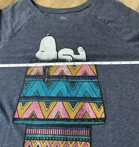 Peanuts Blue Grey Long Sleeve Tee Shirt ~ Snoopy Graphic Boho Doghouse ~ Size S