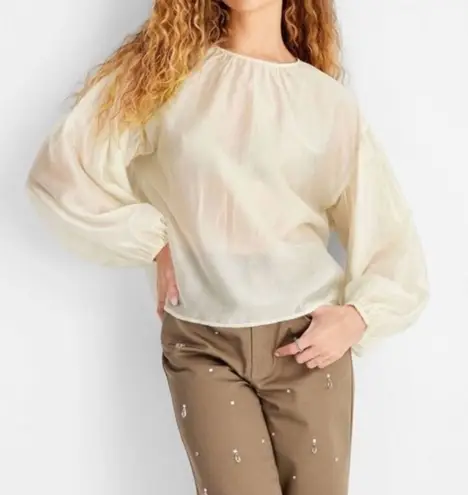 Future Collective Sheer Balloon Long Sleeve Blouse NWT Size 3X Cream Color