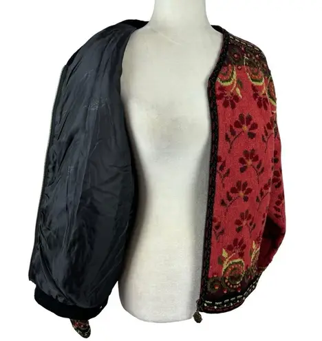 Icelandic Design Full Zip Jacket Wool 3D Knit Textured Floral Vintage Lined L Size L