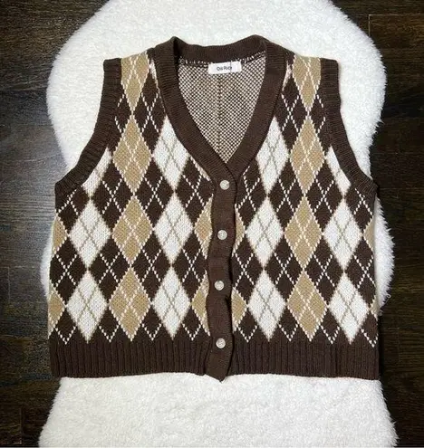 Oil Rice Brown Argyle Button Front Sweater Vest Size L