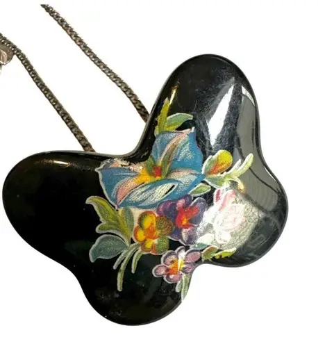 Vintage hand painted butterfly bird pendant necklace