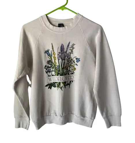 Vintage 90s Sweatshirt Womens Medium Wildflower Floral Cottage Pullover USA White