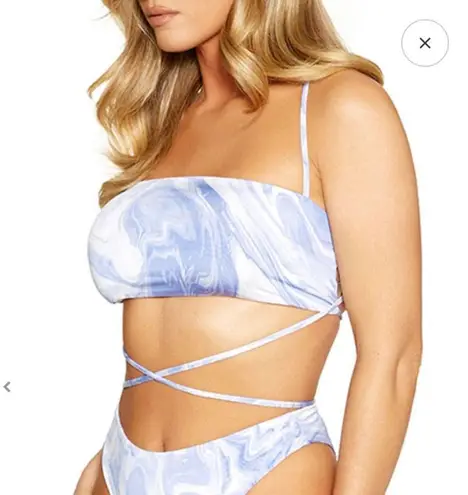 Naked Wardrobe Out of Office Bikini Top Blue Smoke EUC Backless Microbikini