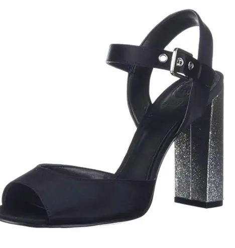 Guess new  ☀︎︎ Glitter Heel Heeled Ankle Wrap Sandals ☀︎︎ Peep Toe ☀︎Black 9.5M