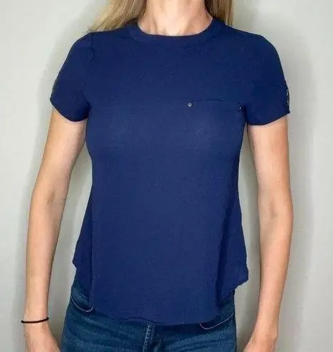 Mine Casual Short Sleeve Top Shirt Blouse Dark Navy Blue Brushed Gold S SM Small