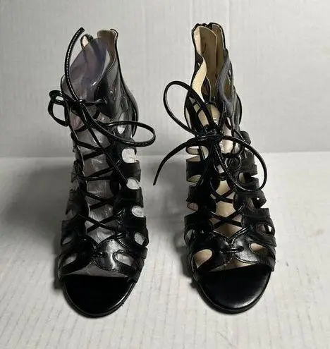 Nine West  AUTHORITY BLACK‎ LEATHER STRAPPY LACE UP STILLETOS WOMEN SZ 6.5 M