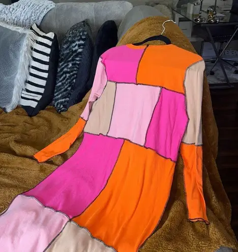 Eloquii New Anya Patchwork Colorblock Bodycon Dress in Pink & Orange