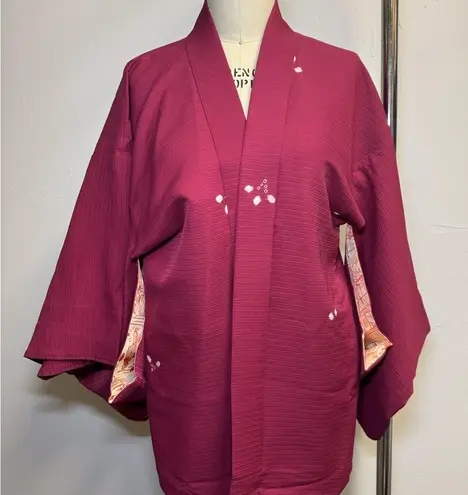 Vintage Kimono haori burgundy white cream orange double sided tie dye Red Size undefined