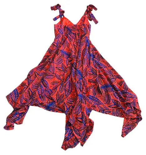Alexis For Target Flowy Hem Leaf Print Dress Tie Shoulders Smocked Top Small Red