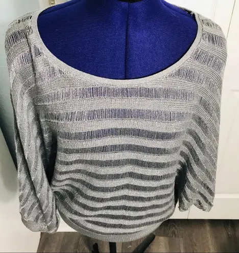 Elle NWT Metallic Silver Open Knit Dolman Top