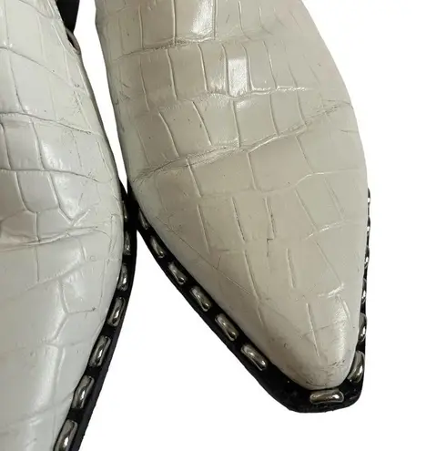 Sigerson Morrison White Pointed Toe Crocodile Embossed Leather Mules Size 6