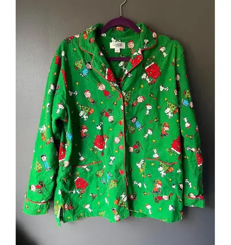 Women's Green Peanuts Christmas Pajama Set Size L