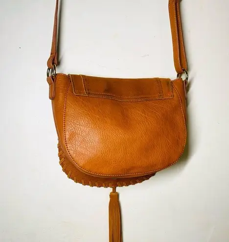 INC International Concepts Willow cognac leather crossbody hippie saddle bag Brown