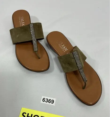 Italian Shoemakers Womans Italian Shoe Makers Slipon Thong Sandals 10 Brown Wedge Heel Rhinestones