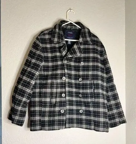 American Eagle  Jacket size Large Wool Blend Plaid Double Breasted Pea Coat