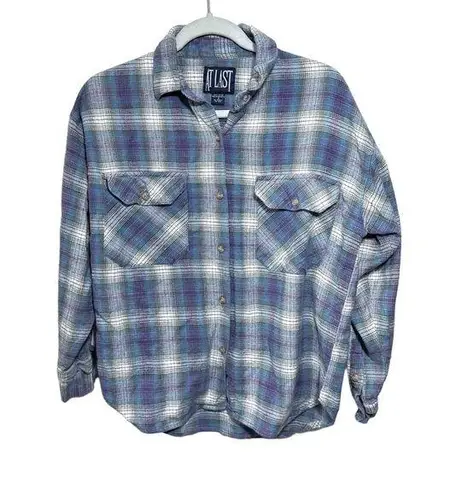 At Last New York Womens Sz S Plaid Flannel Long Sleeve Button Up Shirt Vintage - Image 1