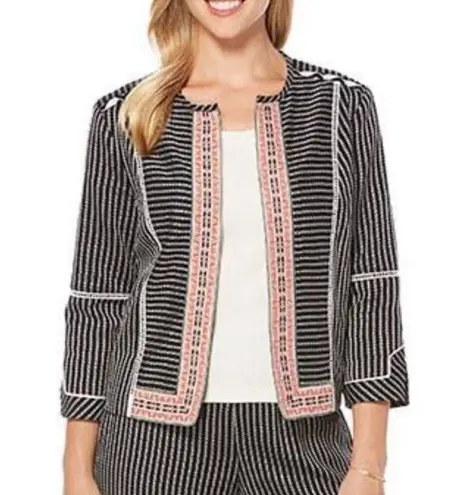 Rafaella Mixed Prjnt Black White Pink Open Cropped Blazer Jacket PS