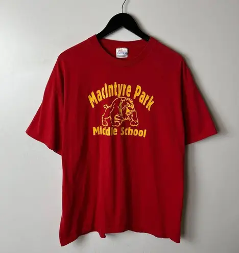 Hanes Vintage Y2K MacIntyre Park Middle School Bulldog T-Shirt XL  Crew Neck Red