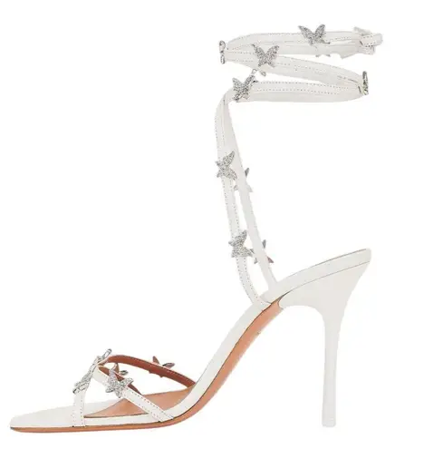 Amina Muaddi Debora 95 Lace Up Sandal In White & White Crystals 38 with box