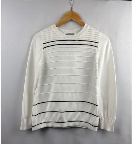 Laura Scott Women’s Medium Striped Cotton Blend Sweater White & Black