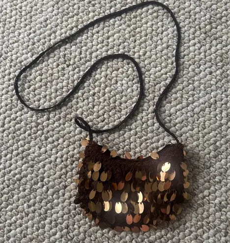 Y2K Big Sequins Brown Gold Metallic Shoulder Festival Cross Body Bag Maximalism