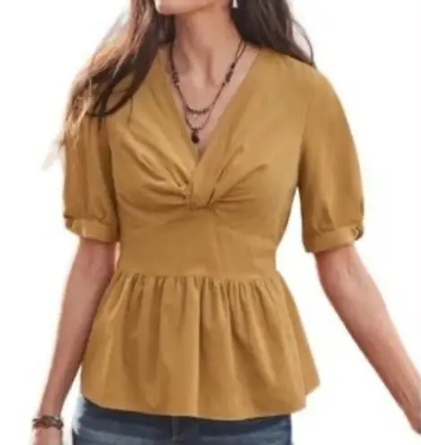 Sundance Anna Corduroy Mustard Peplum Babydoll V-Neck Top Size XS