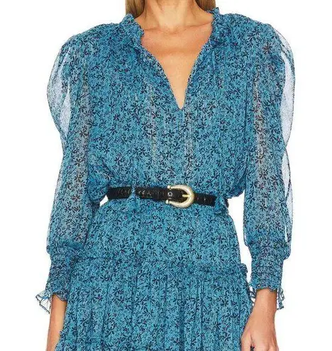 MISA Los Angeles MISA Siena Top Cerulean Ditzy Blue Floral Long Sleeve Size S
