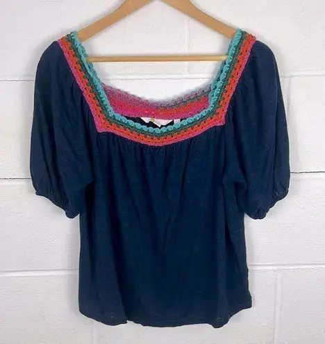 Boden USA Boden crochet trim square neck navy top