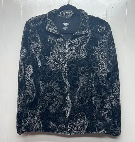 Charter Club Jacket Womens 1X Terry Cloth Paisley Full Zip Soft Stretch Travel