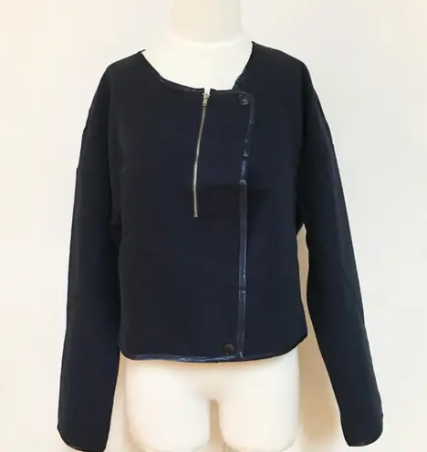 Wool Slouch Zipper Cropped Navy Jacket Blue Size L