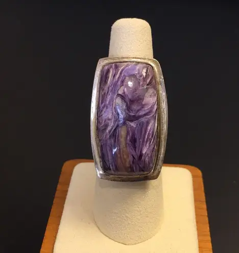 Amethyst Vintage Cabochon Sterling Silver Cocktail Ring Sz 7•1/4