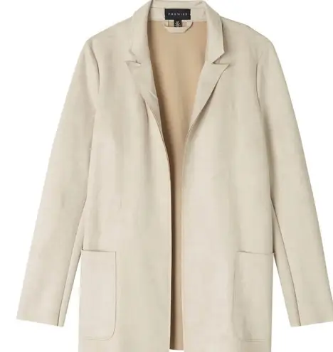 Premise Women's Beige faux leather Soft Stretch Blazer Jacket size L Lagenlook