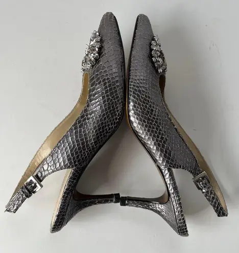 Adrienne Vittadini Surya Slingback Shoes Sz 6M Snake Skin Crystals Pewter Glam