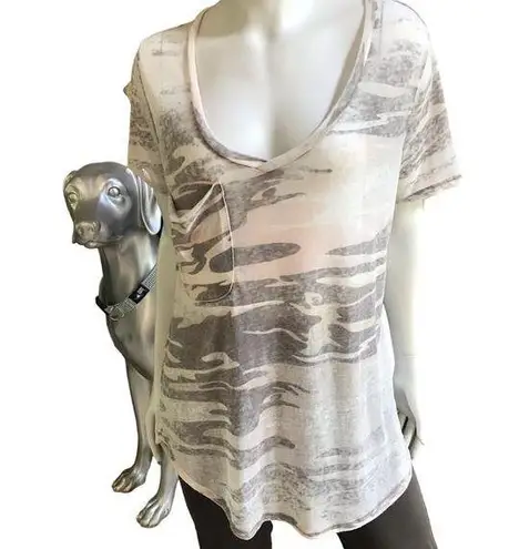 Z Supply  Camo Burnout Sheer Short Sleeve Tunic Shirt with Pocket Women's Size M